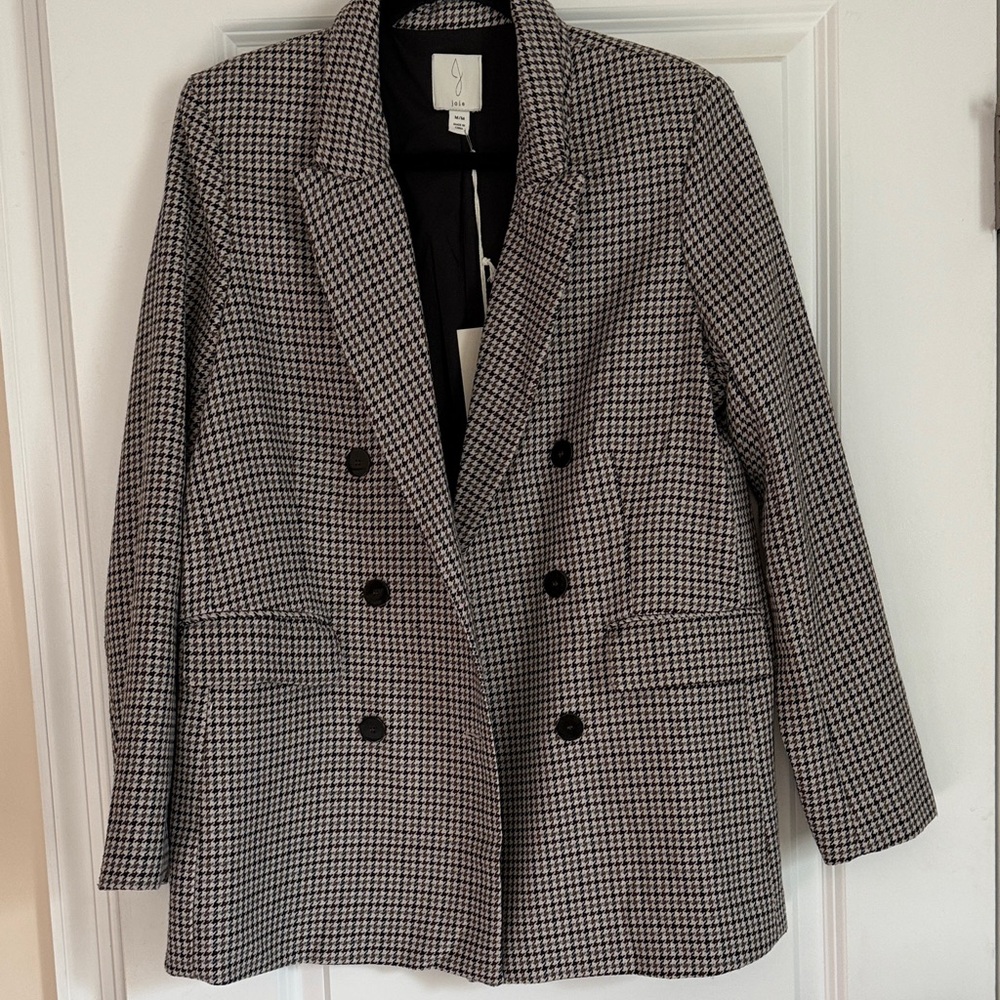 Joie Brown Tan Black Checkered Houndstooth Blazer NEW medium women's
